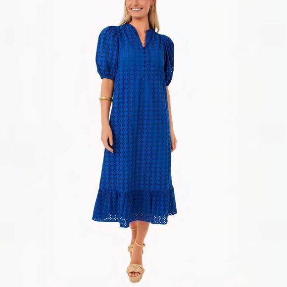 🆕️ Hyacinth House - XXS Tuckernuck Eyelet Midi Tryall Dress In Royal Blue - Picture 1 of 11